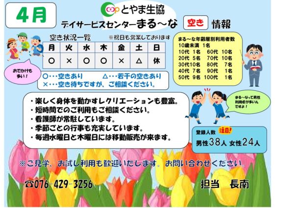 デイサービスセンターまる～な状況（PDFファイル）